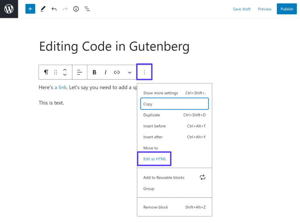 Cách chỉnh sửa một khối duy nhất dưới dạng HTML trong trình chỉnh sửa Gutenberg WordPress